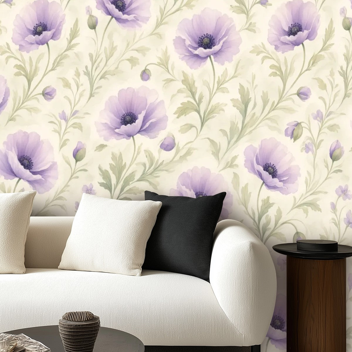 Lavender Poppy Watercolour Peel and Stick Wallpaper