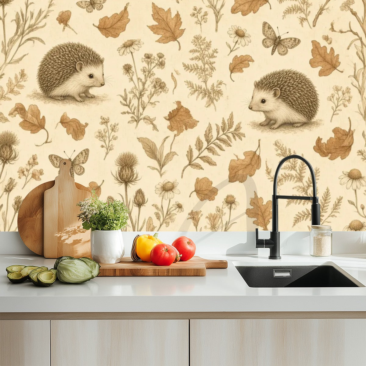 Hedgehog Woodland Peel and Stick Wallpaper – Sweet Autumn Nature & Charming Nursery Decor