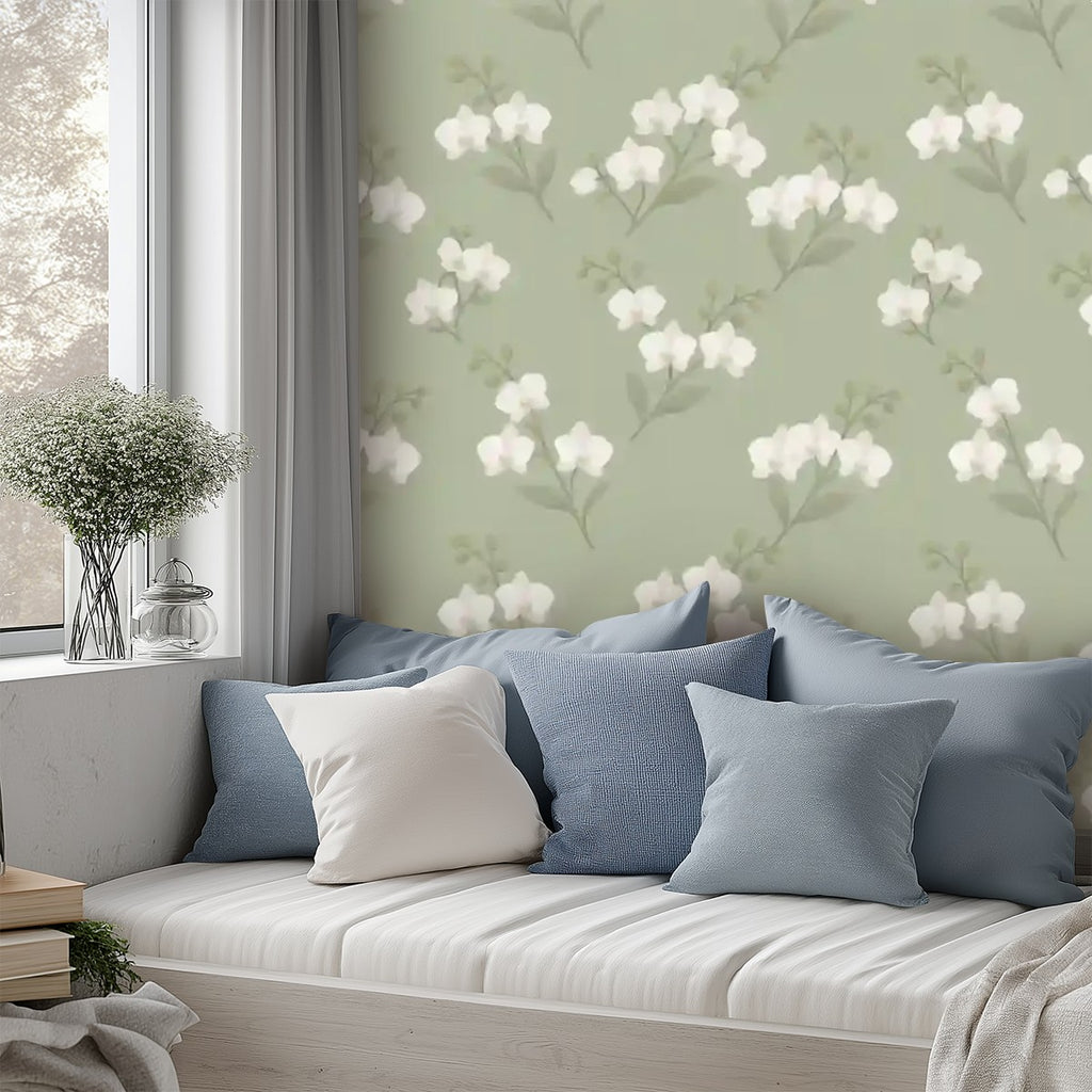 Sage Green Floral Peel and Stick Wallpaper