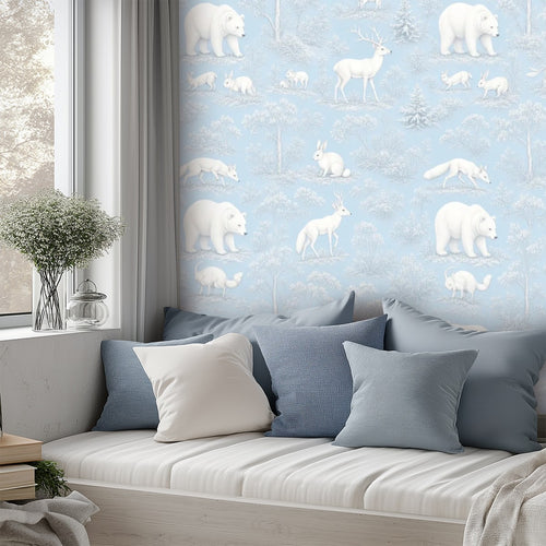 Arctic Polar Bear Peel and Stick Wallpaper – Blue Nursery & Winter Kids Room