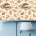 Hedgehog & Autumn Leaves Peel and Stick Wallpaper – Woodland Nursery & Kids Room