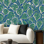 Teal Monstera Peel and Stick Wallpaper