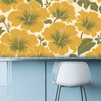 Mustard Vintage Hibiscus Peel and Stick Wallpaper