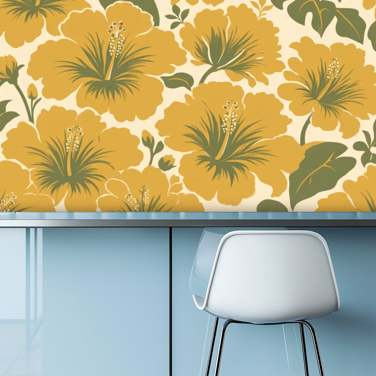 Mustard Vintage Hibiscus Peel and Stick Wallpaper