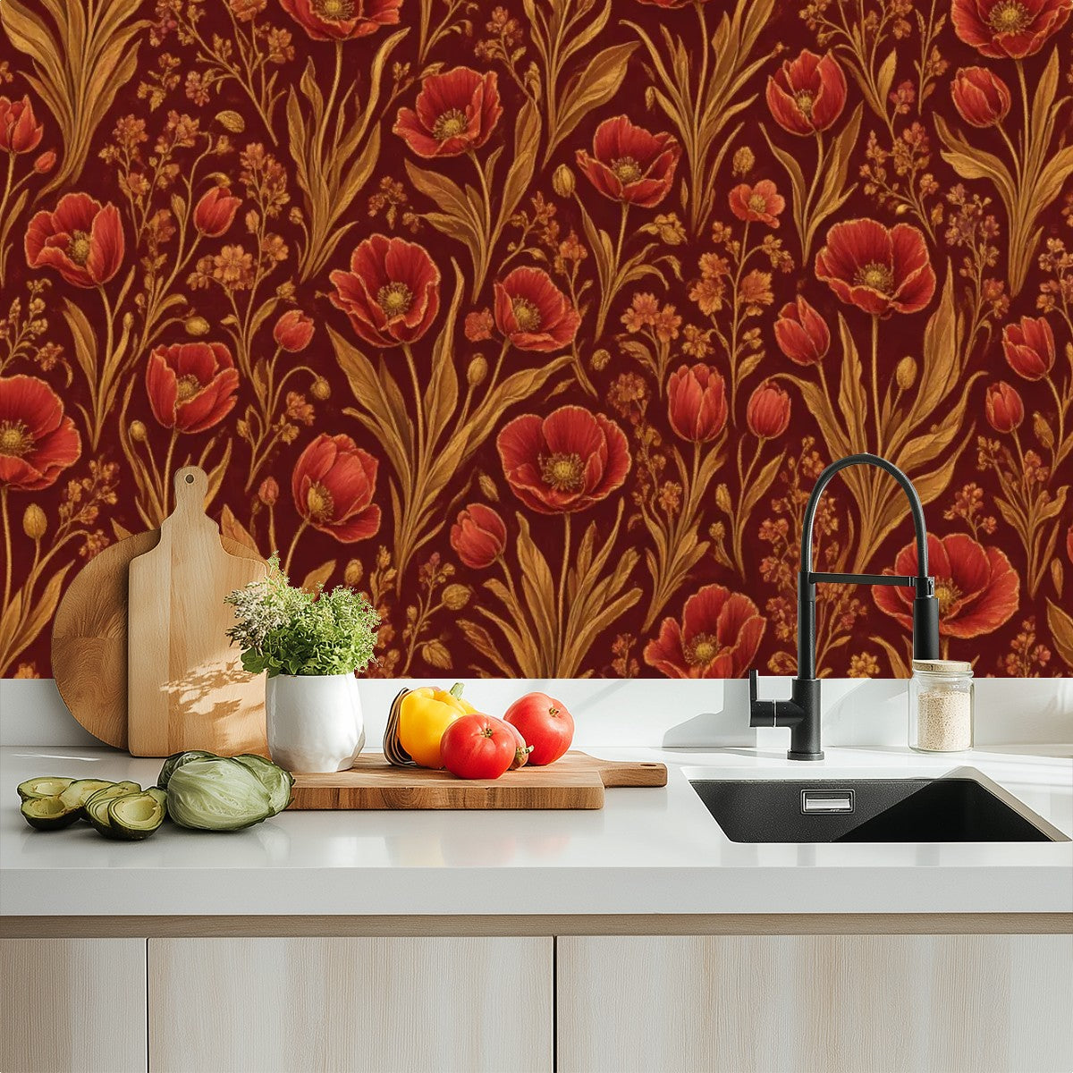 Terracotta Morris Floral Peel and Stick Wallpaper