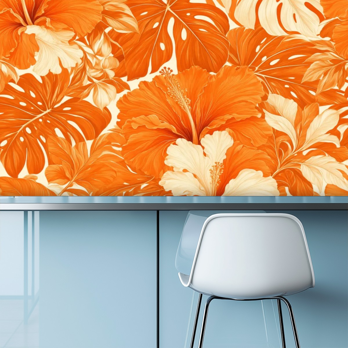 Orange Hibiscus Tropical Peel and Stick Wallpaper