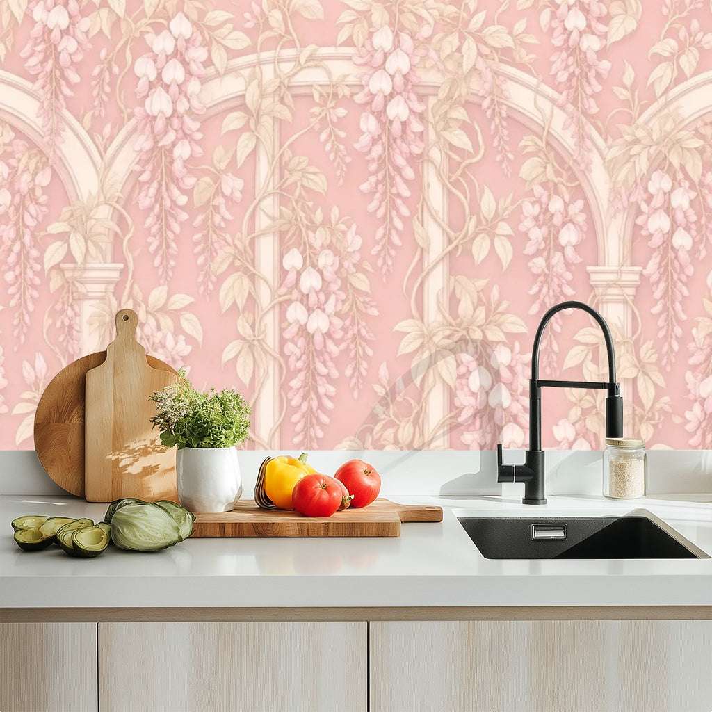 Blush Art Nouveau Archway Peel and Stick Wallpaper