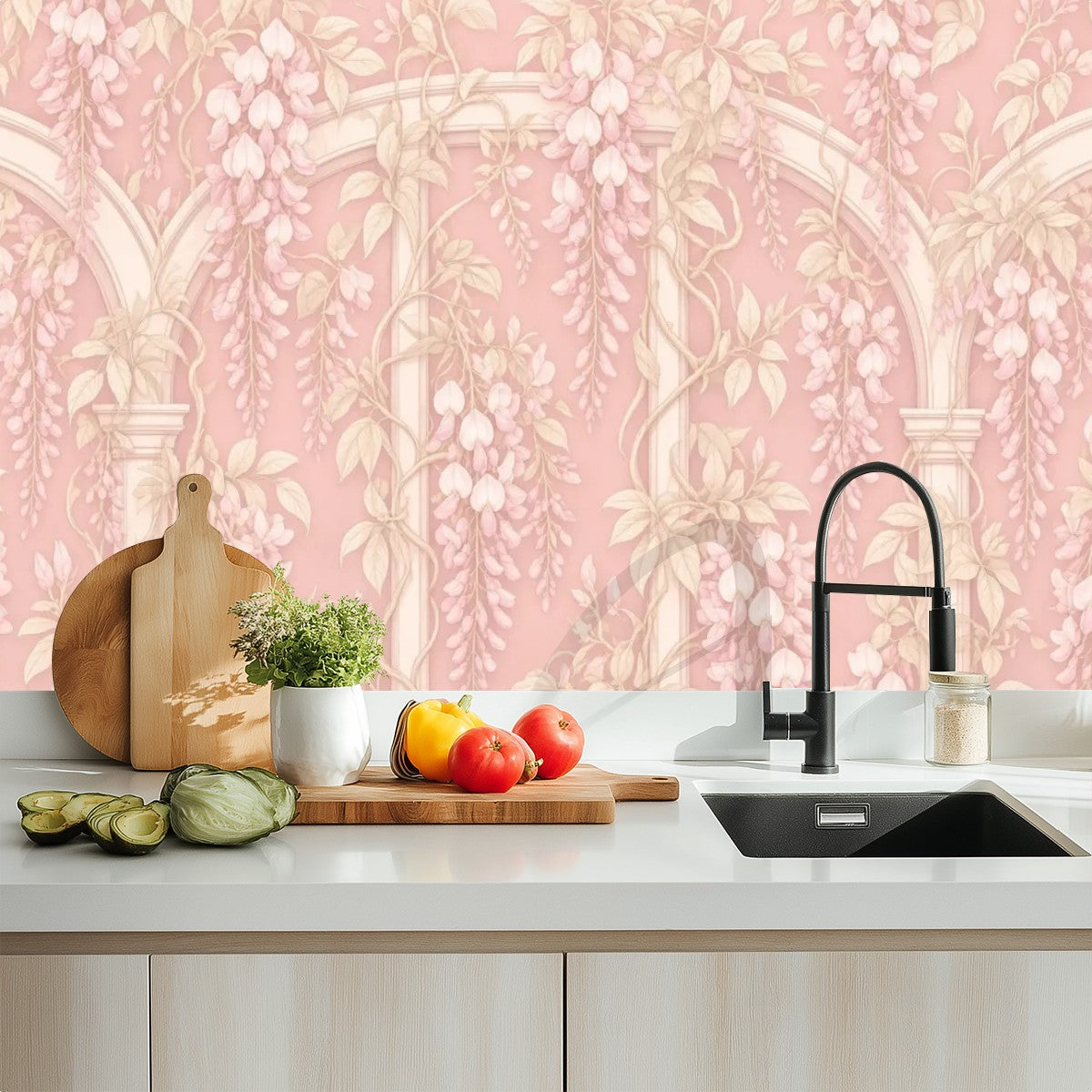 Blush Art Nouveau Archway Peel and Stick Wallpaper