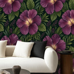 Dark Plum Hibiscus Tropical Peel and Stick Wallpaper