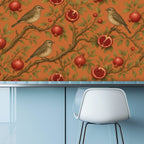 Pomegranate & Birds Peel and Stick Wallpaper – Terracotta Botanical & Heritage Decor
