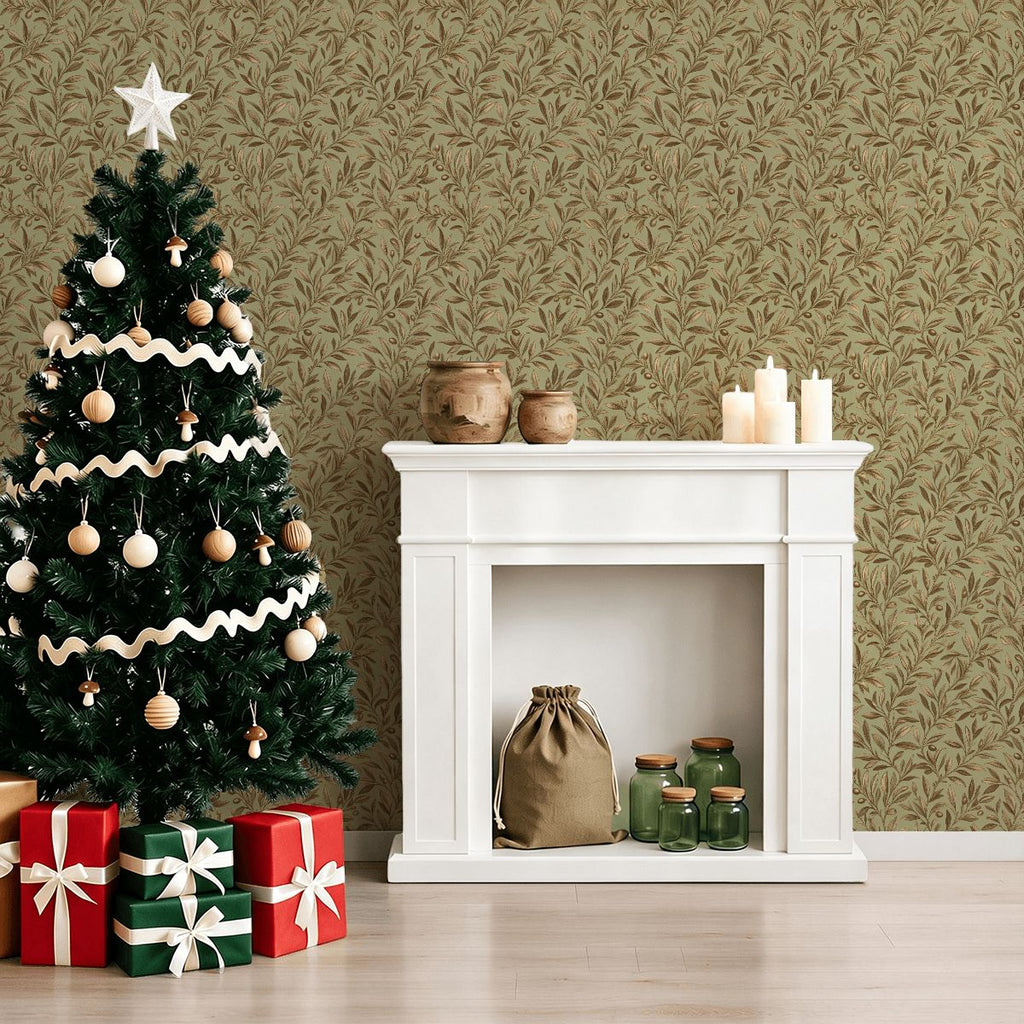 Olive Berry Botanical Peel and Stick Wallpaper – 17.7"x118"
