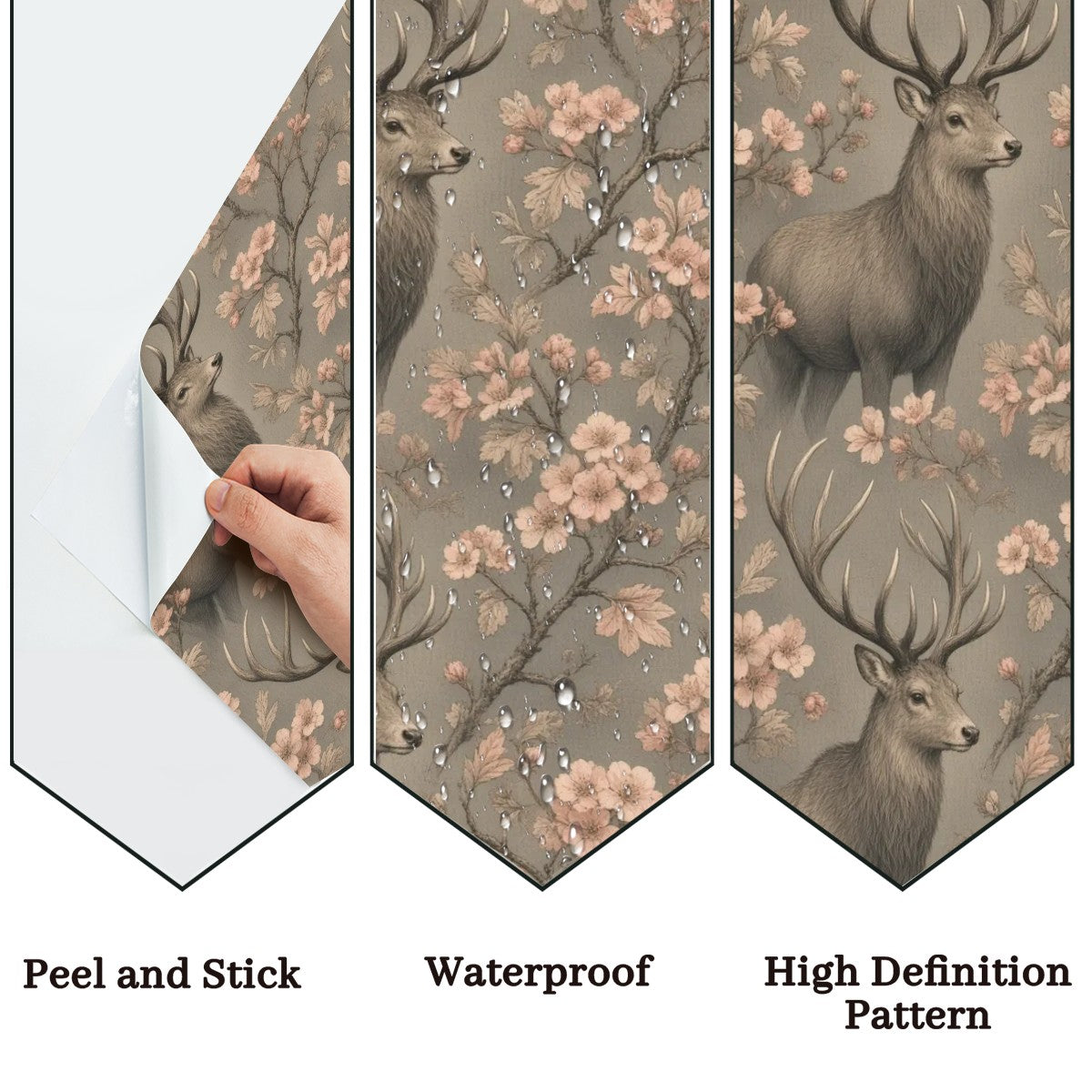 Stag & Blossom Peel and Stick Wallpaper – Moody Floral & Grand Heritage Nature Decor