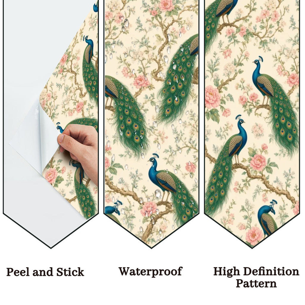 Peacock Chinoiserie Peel and Stick Wallpaper – Grand Botanical & Heritage Maximalist Decor