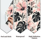 Pink Hibiscus and Monstera Peel and Stick Wallpaper