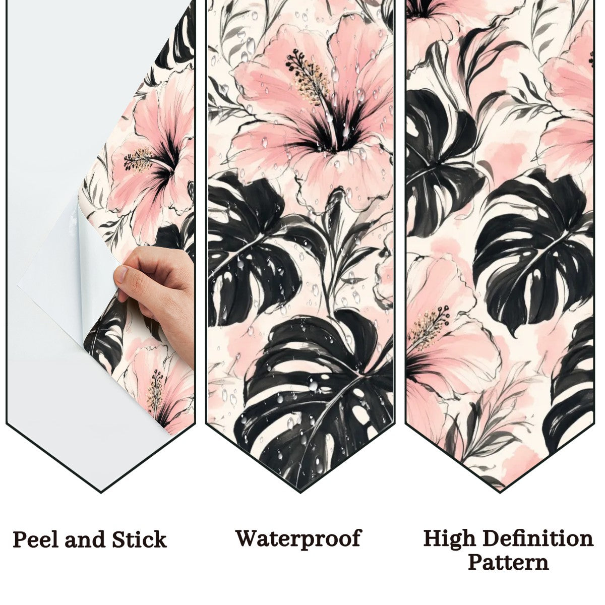 Pink Hibiscus and Monstera Peel and Stick Wallpaper
