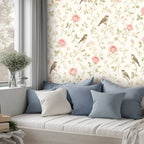 Garden Birds & Roses Peel and Stick Wallpaper – Floral Nursery & Nature Kids Room