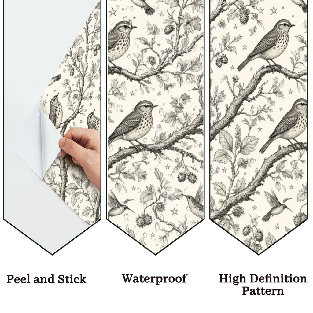 Bird Toile Peel and Stick Wallpaper – Classic Nursery & Nature-Inspired Decor