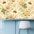 Honey Bee Botanical Peel and Stick Wallpaper – Soft Watercolour Floral & Warm Cottage Decor