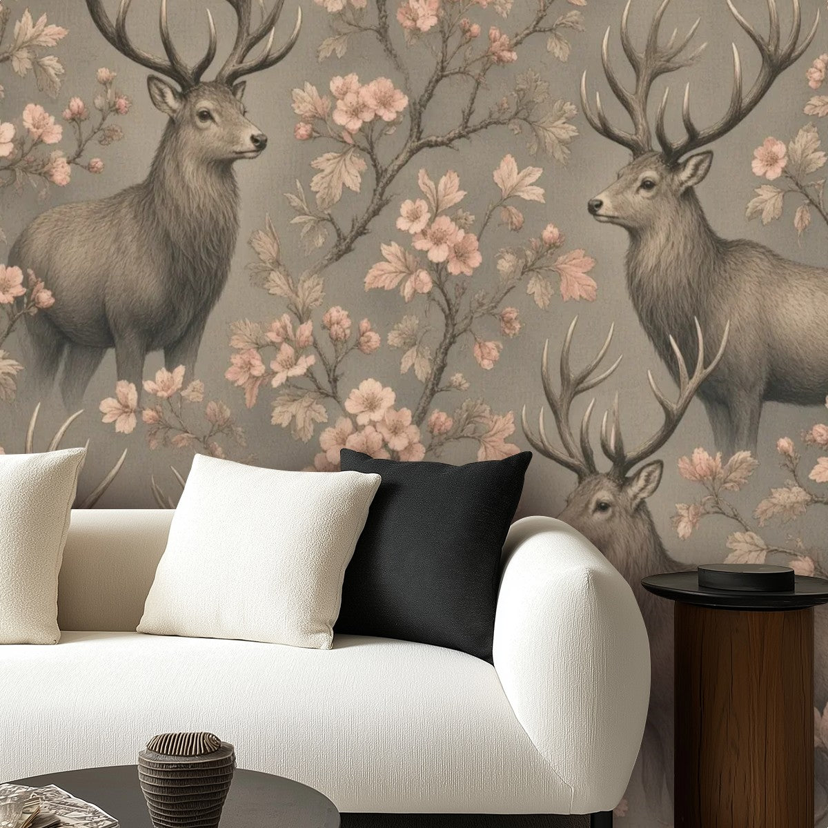 Stag & Blossom Peel and Stick Wallpaper – Moody Floral & Grand Heritage Nature Decor