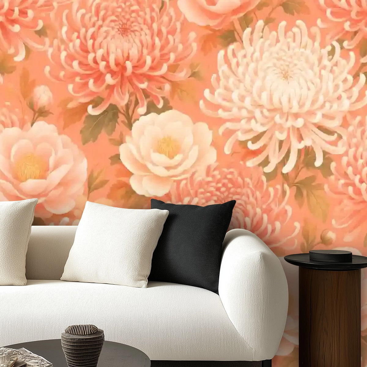 Terracotta Chrysanthemum Floral Peel and Stick Wallpaper