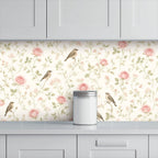Garden Birds & Roses Peel and Stick Wallpaper – Floral Nursery & Nature Kids Room