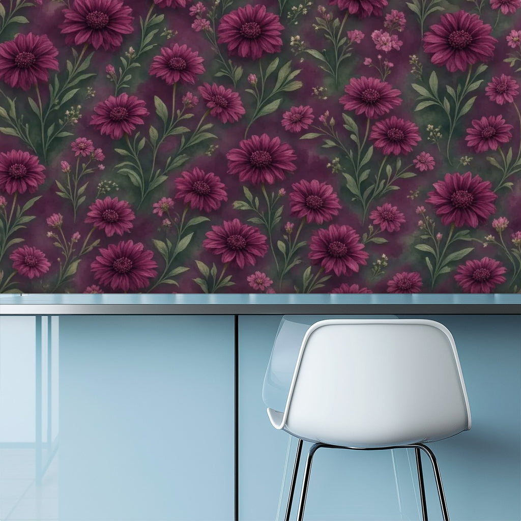 Dark Burgundy Peony Peel and Stick Wallpaper