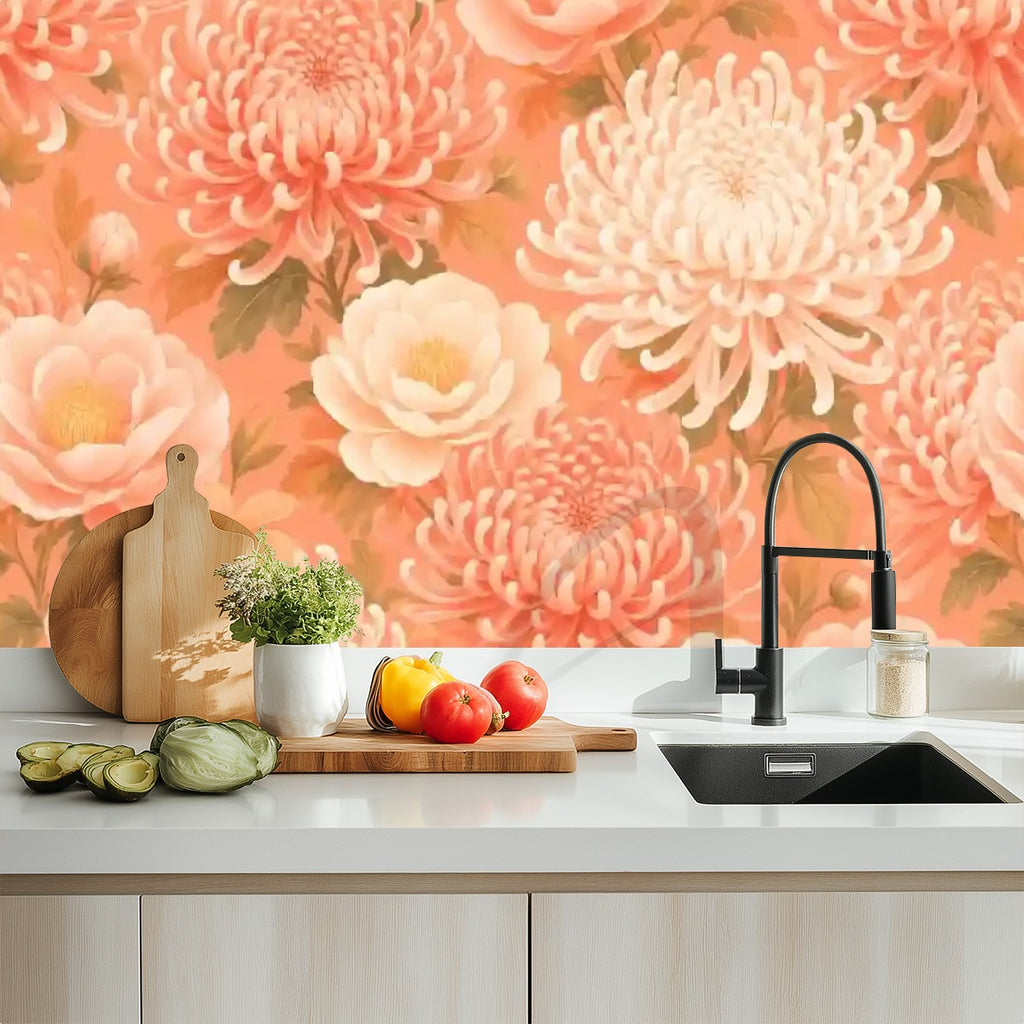 Terracotta Chrysanthemum Floral Peel and Stick Wallpaper