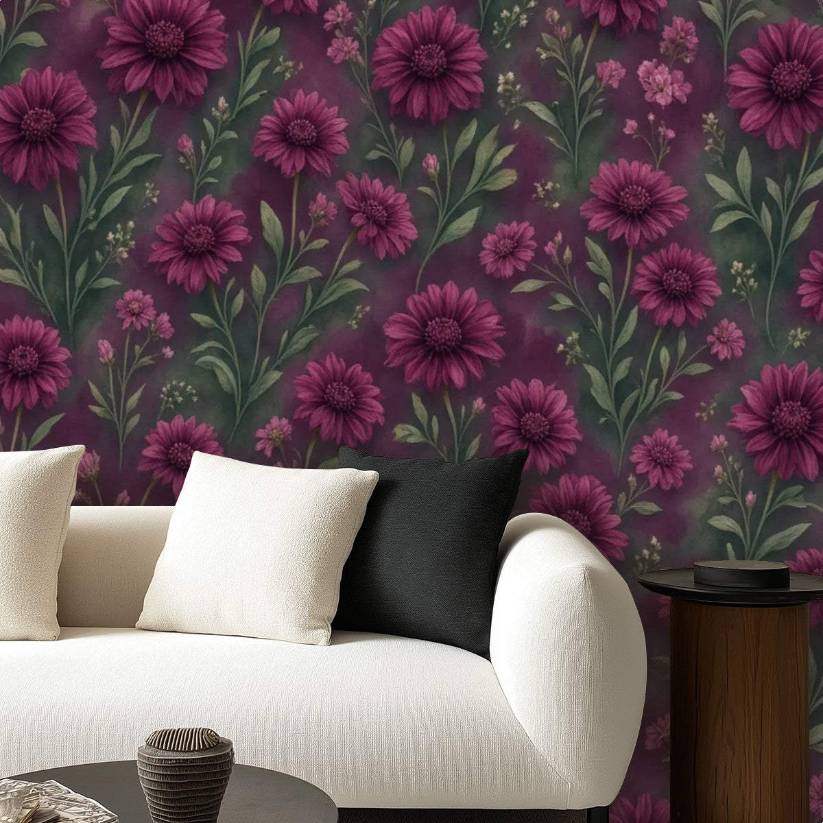Dark Burgundy Peony Peel and Stick Wallpaper