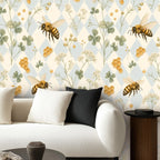 Watercolor Bee & Clover Peel and Stick Wallpaper – Soft Nursery & Baby Room