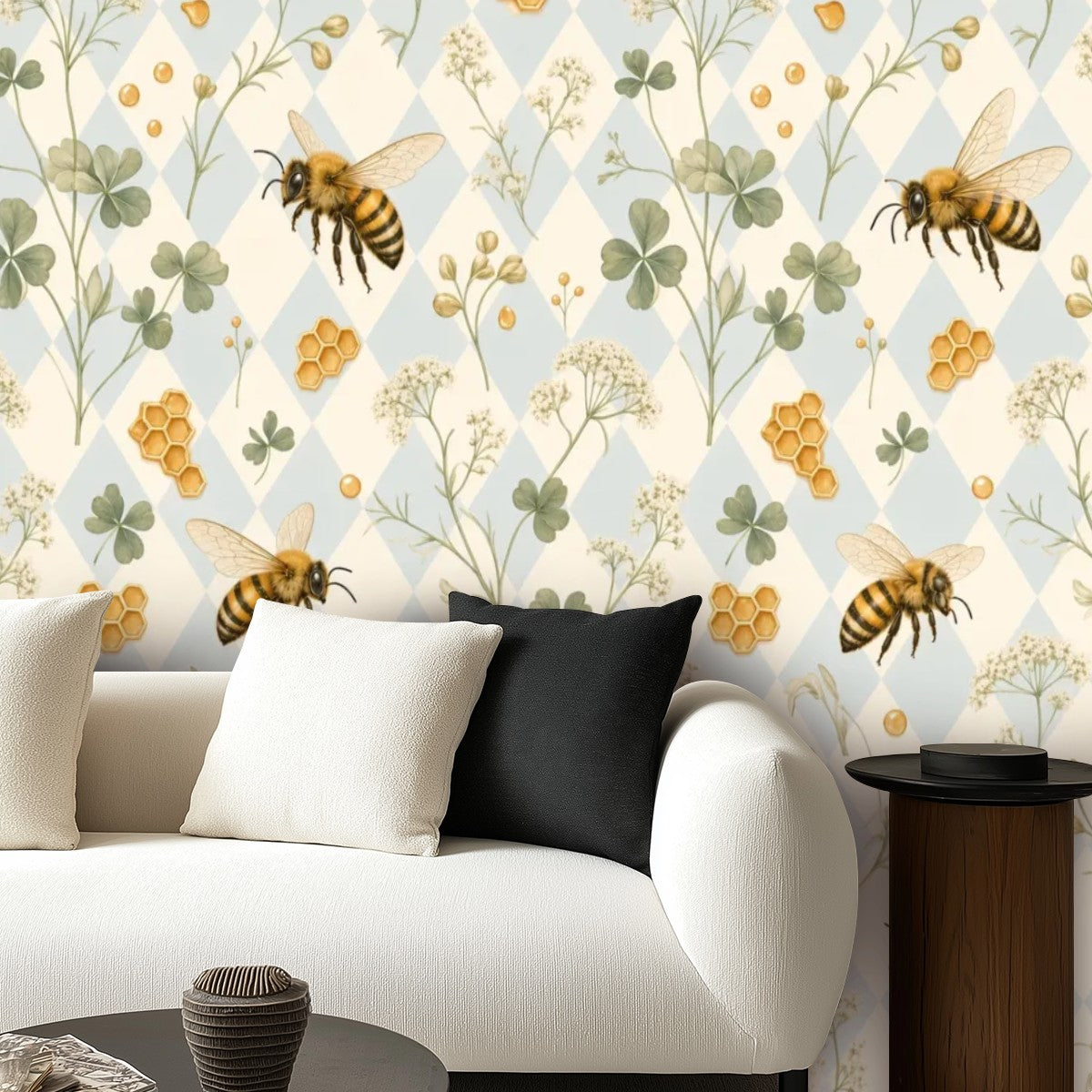 Watercolor Bee & Clover Peel and Stick Wallpaper – Soft Nursery & Baby Room