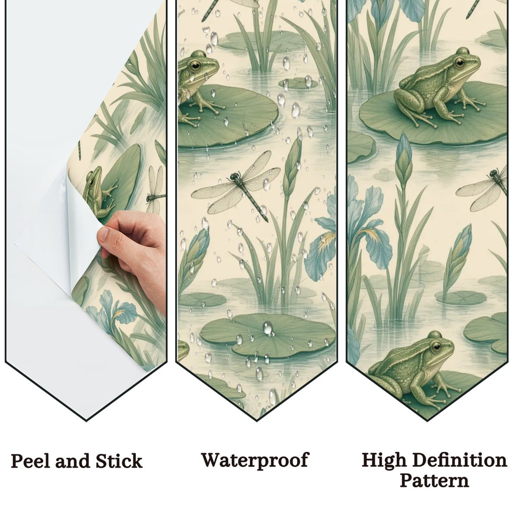 Lily Pad Frogs Peel and Stick Wallpaper – Whimsical Nature Nursery & Botanical Decor