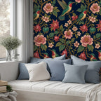 Hummingbird & Peony Peel and Stick Wallpaper – Dark Floral Maximalist & Jewel-Tone Decor