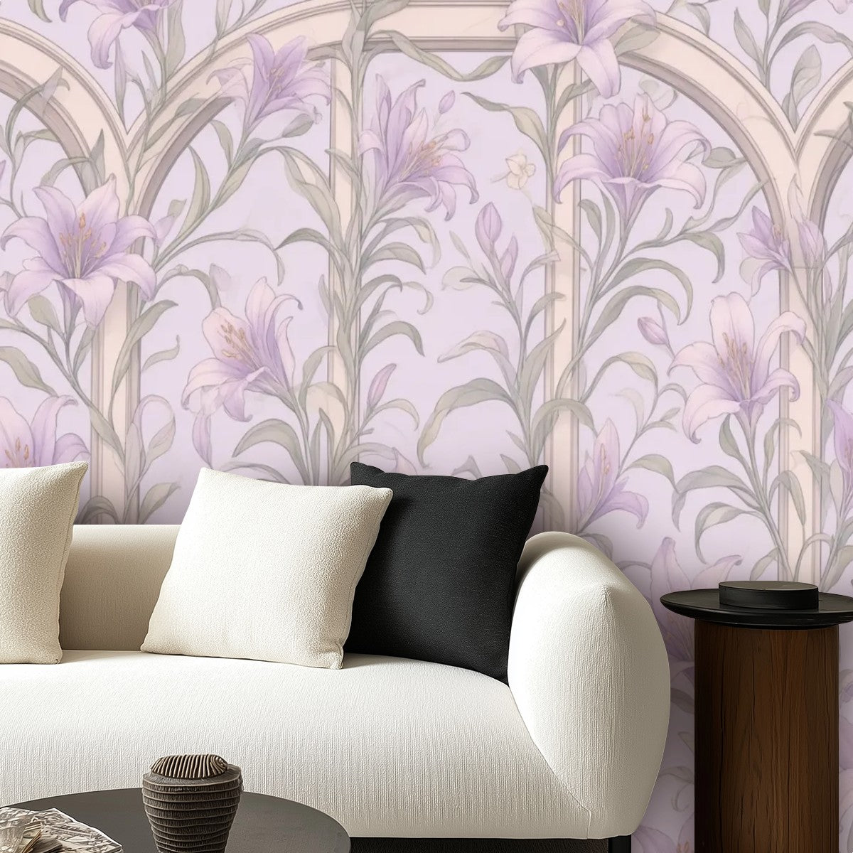 Lavender Art Nouveau Floral Peel and Stick Wallpaper