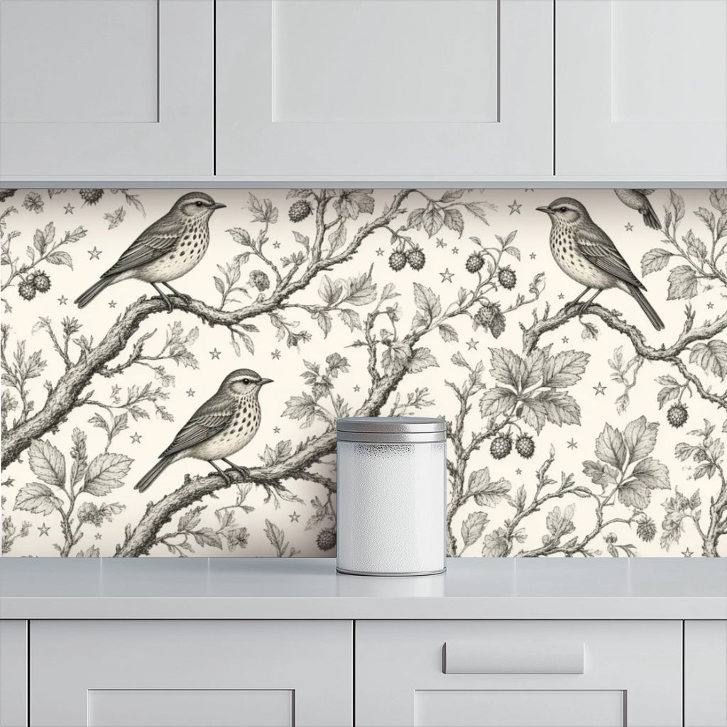 Bird Toile Peel and Stick Wallpaper – Classic Nursery & Nature-Inspired Decor