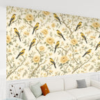 Yellow Birds & Roses Botanical Peel and Stick Wallpaper – Cheerful Nature & Classic Floral Decor