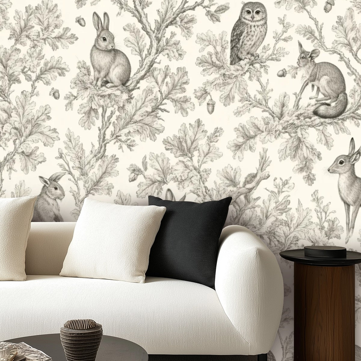 Woodland Toile Peel and Stick Wallpaper – Neutral Nursery & Nature Kids Room