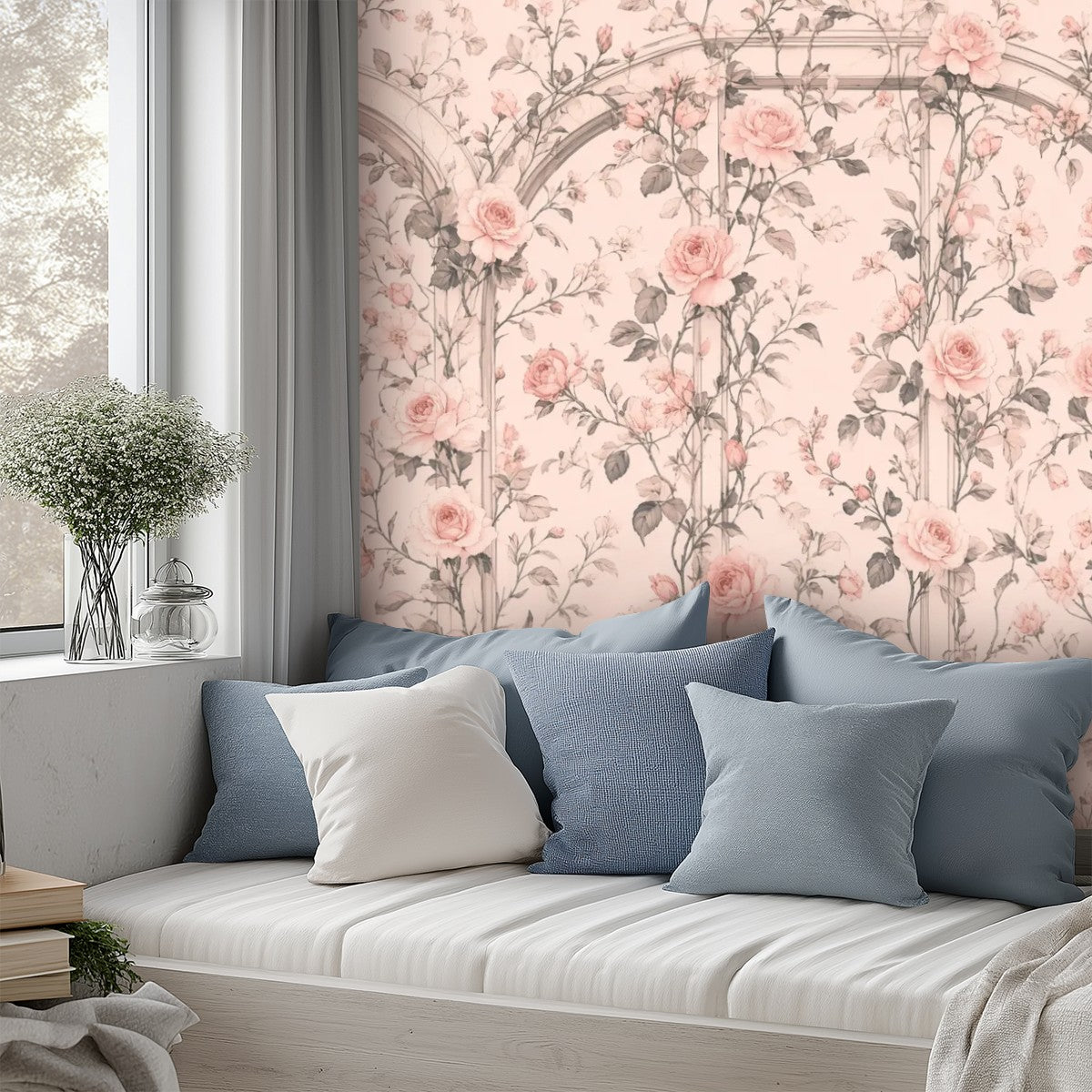 Pink Rose Trellis Peel and Stick Wallpaper