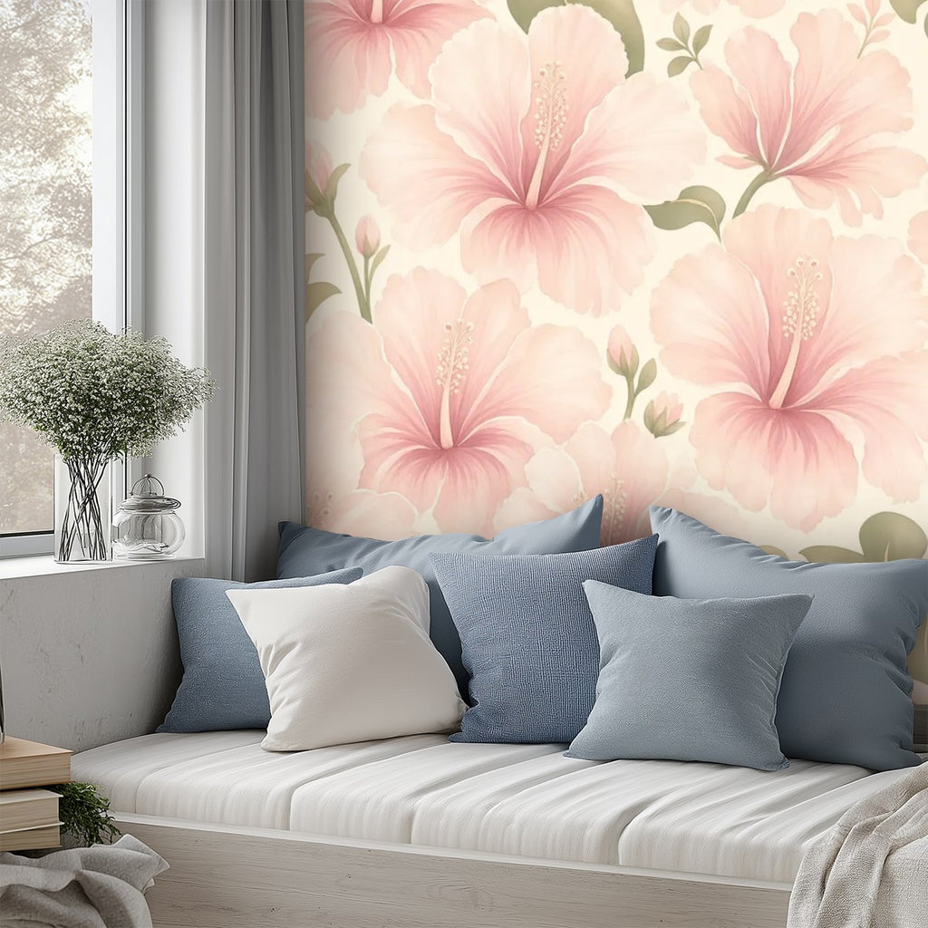 Blush Hibiscus Peel and Stick Wallpaper