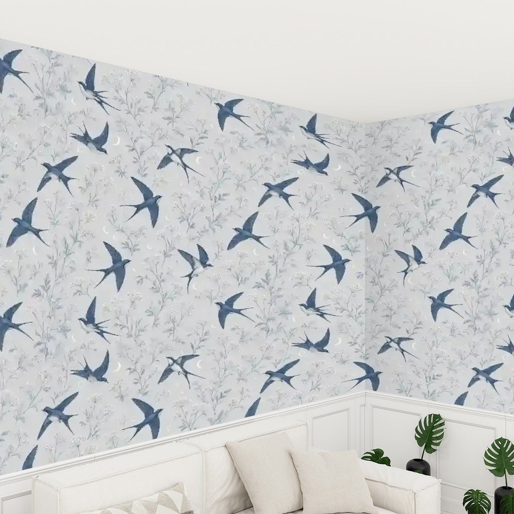 Swallow & Botanical Peel and Stick Wallpaper – Serene Nature & Scandi-Modern Decor