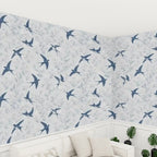 Swallow & Botanical Peel and Stick Wallpaper – Serene Nature & Scandi-Modern Decor
