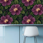 Dark Plum Hibiscus Tropical Peel and Stick Wallpaper