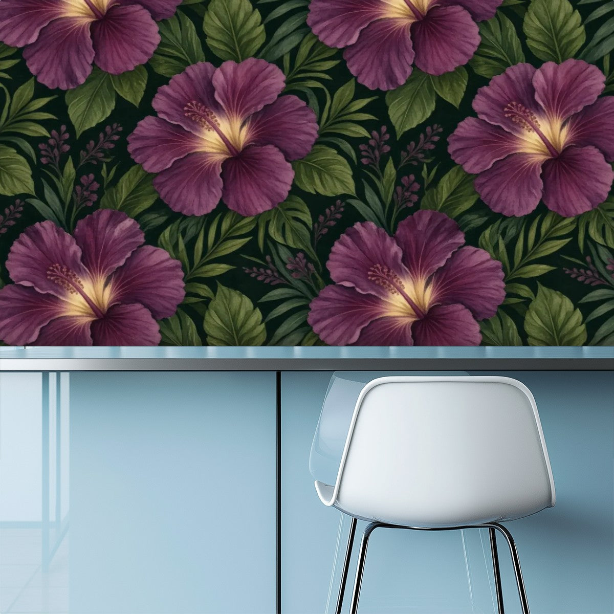 Dark Plum Hibiscus Tropical Peel and Stick Wallpaper