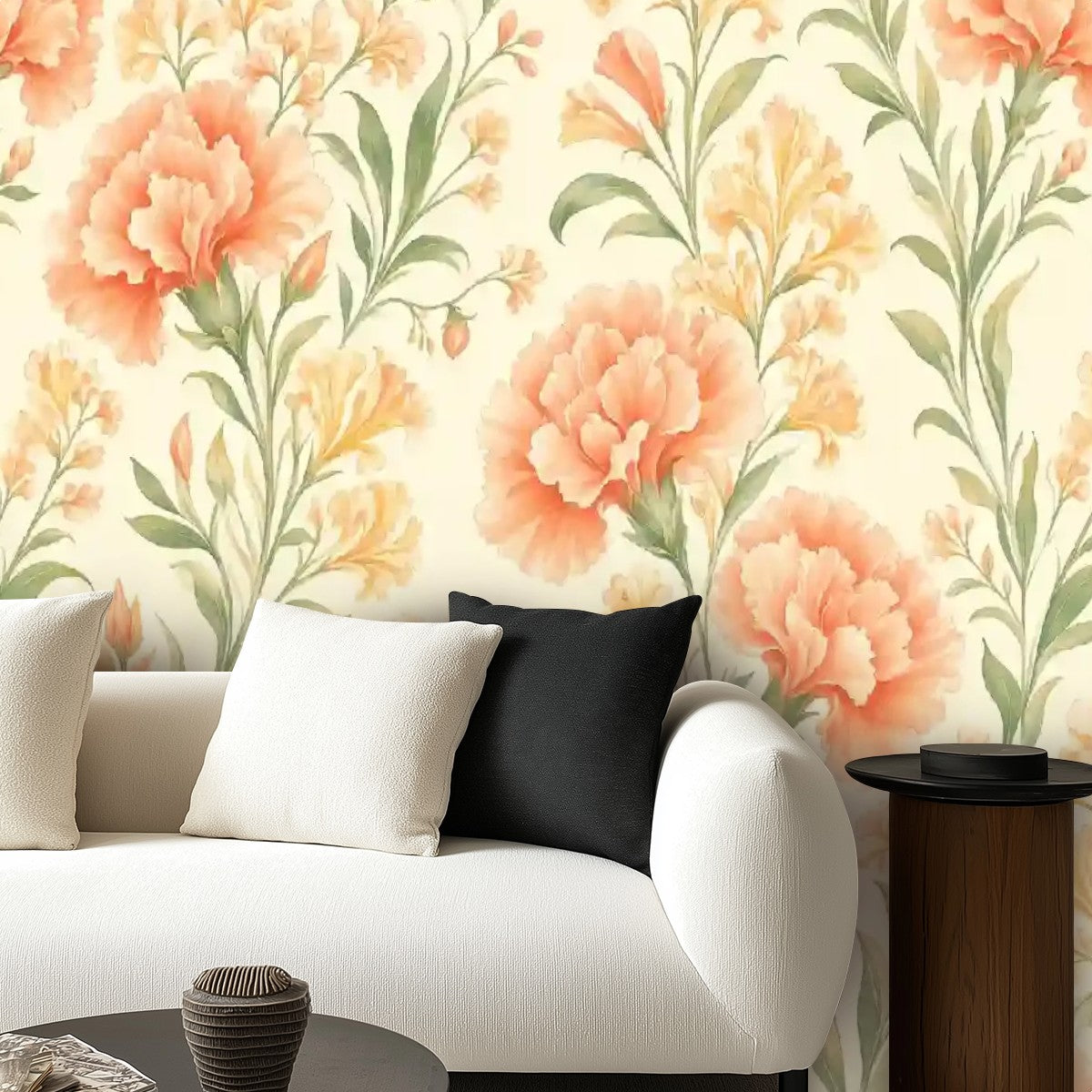 Peach Floral Peel and Stick Wallpaper – Removable & Waterproof