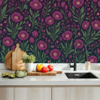 Dark Plum Folk Floral Peel and Stick Wallpaper