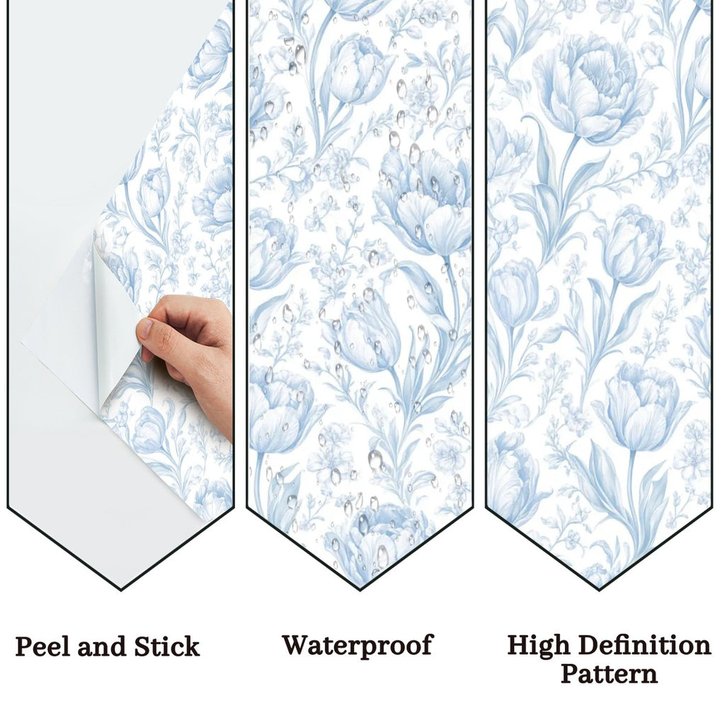 Blue Tulip Watercolour Peel and Stick Wallpaper
