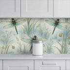 Dragonfly Celadon Peel and Stick Wallpaper – Zen Botanical & Nature-Inspired Decor