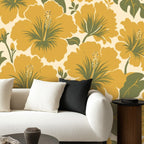 Mustard Vintage Hibiscus Peel and Stick Wallpaper