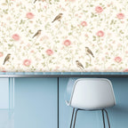 Garden Birds & Roses Peel and Stick Wallpaper – Floral Nursery & Nature Kids Room