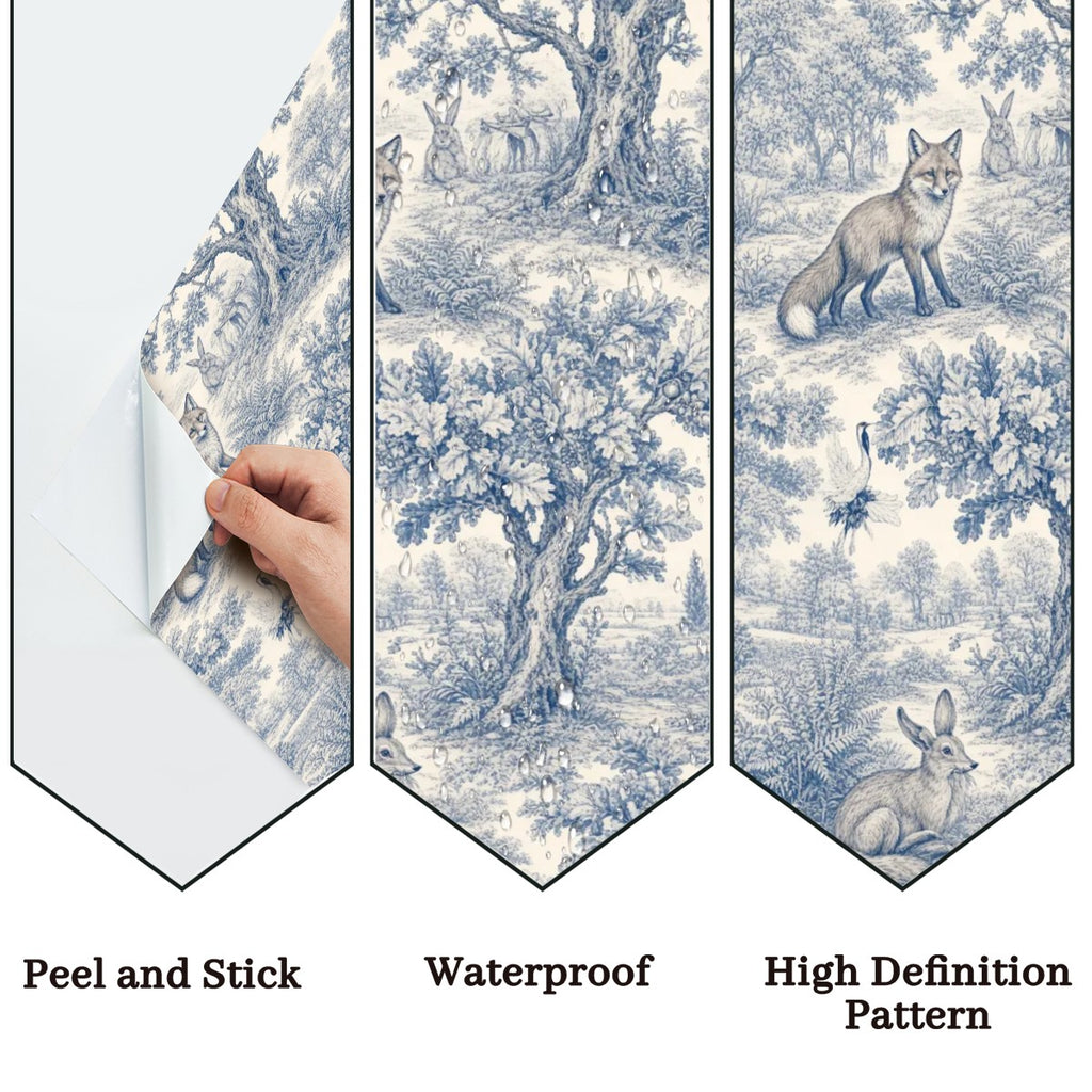 Blue & White Toile de Jouy Peel and Stick Wallpaper – Classic Countryside & Grand Heritage Decor