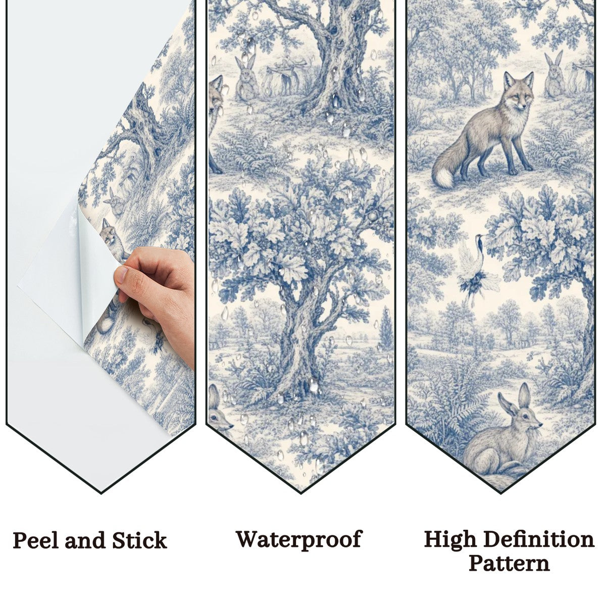 Blue & White Toile de Jouy Peel and Stick Wallpaper – Classic Countryside & Grand Heritage Decor
